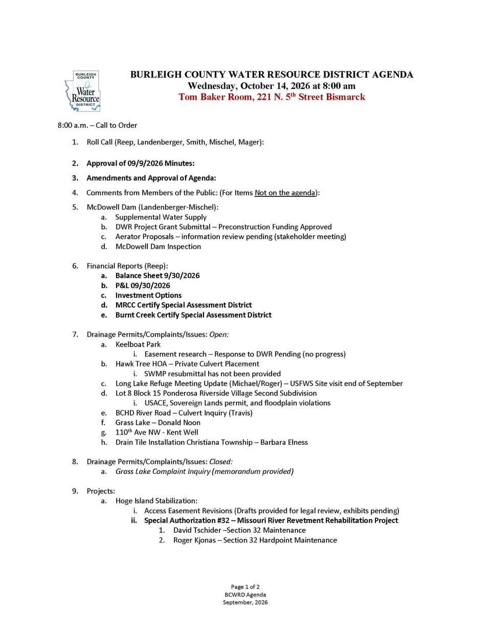 Burleigh County Water Resource District meeting on local access TV